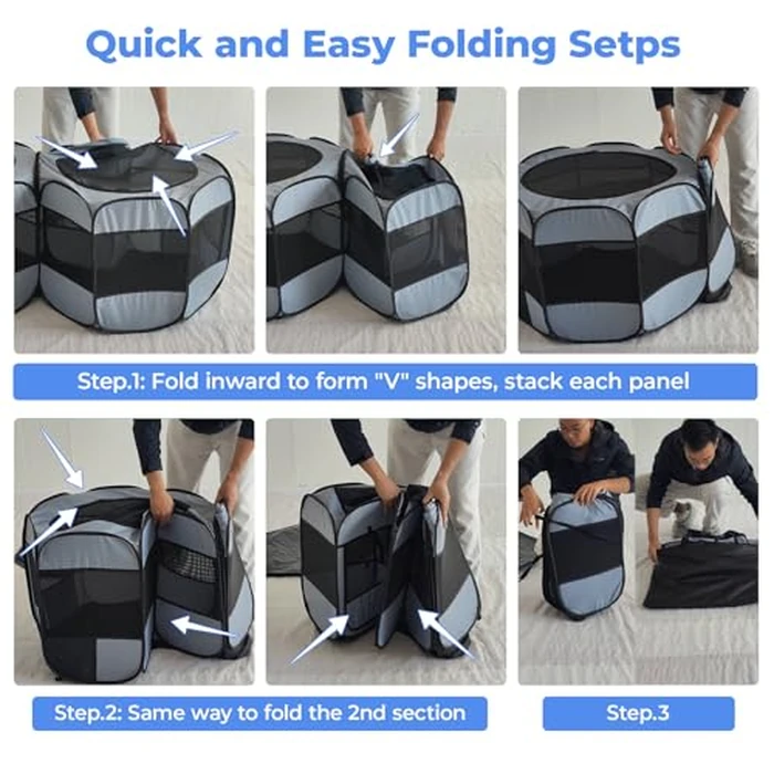 2-in-1 XLarge Pop Up Dog Playpen, Cat Puppy Pet Playpen, Indoor Outdoor Cats Enclosed, Cat Tent Crate Cage Kennel, Portable Playpen for Kitten and Small Animals(No Divider, Unified Space) by EighteenTek - Image 3