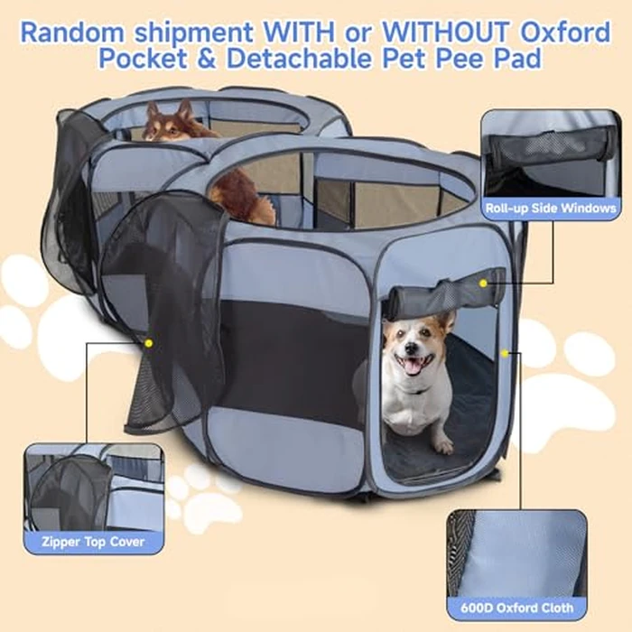 2-in-1 XLarge Pop Up Dog Playpen, Cat Puppy Pet Playpen, Indoor Outdoor Cats Enclosed, Cat Tent Crate Cage Kennel, Portable Playpen for Kitten and Small Animals(No Divider, Unified Space) by EighteenTek - Image 7