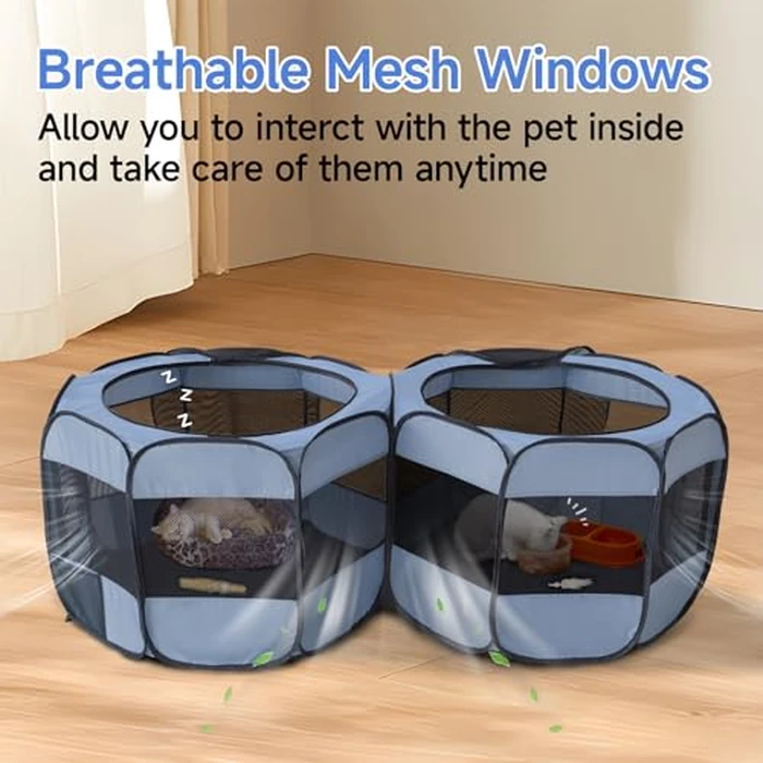 2-in-1 XLarge Pop Up Dog Playpen, Cat Puppy Pet Playpen, Indoor Outdoor Cats Enclosed, Cat Tent Crate Cage Kennel, Portable Playpen for Kitten and Small Animals(No Divider, Unified Space) by EighteenTek - Image 9