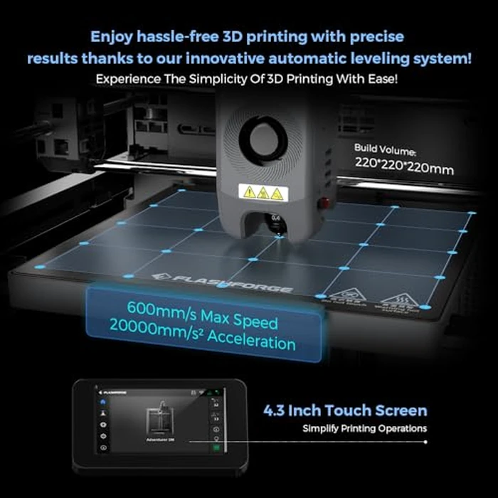FLASHFORGE Adventurer 5M 3D Printer, 600mm/s High-Speed, 1 Click Fully Auto Leveling, Upgraded Direct extruder Quick Detachable 280 degreesC Nozzle, Dual-Sided PEI Coating Plate, Print Size 220x220x220mm by FLASHFORGE - Image 2