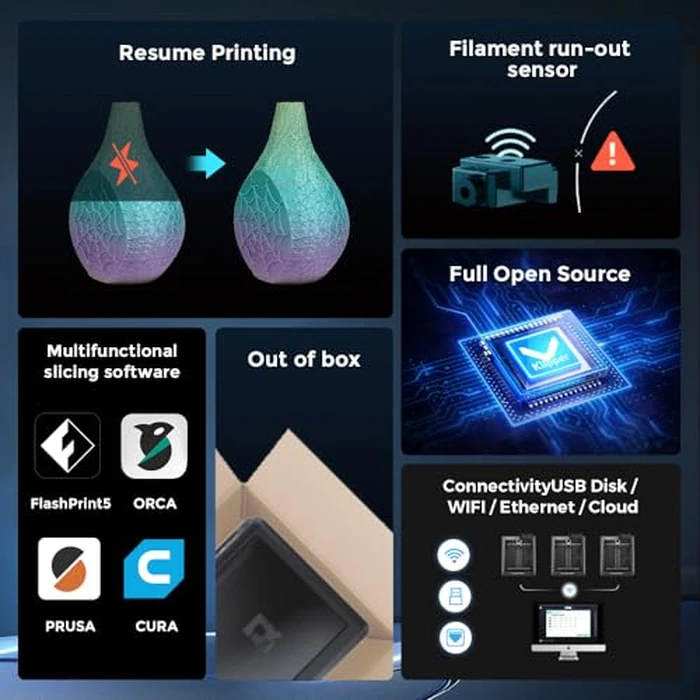 FLASHFORGE Adventurer 5M 3D Printer, 600mm/s High-Speed, 1 Click Fully Auto Leveling, Upgraded Direct extruder Quick Detachable 280 degreesC Nozzle, Dual-Sided PEI Coating Plate, Print Size 220x220x220mm by FLASHFORGE - Image 7