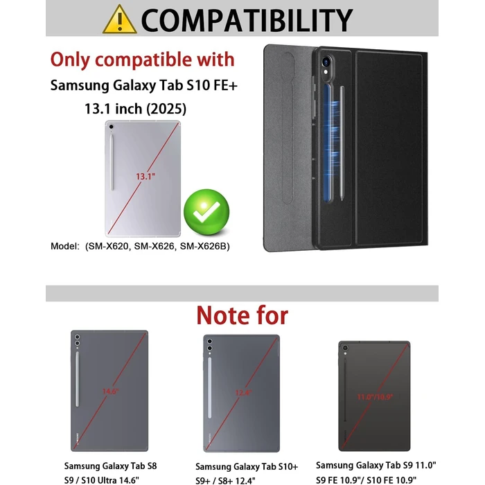 Case Keyboard for Samsung Galaxy Tab S10 FE+ Plus 13.1 inch - Mouse and Magnetically Keyboard, Slim Case with S Pen Holder, Auto Sleep/Wake (Black) by TUNKARMOR - Image 2