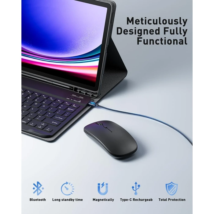 Case Keyboard for Samsung Galaxy Tab S10 FE+ Plus 13.1 inch - Mouse and Magnetically Keyboard, Slim Case with S Pen Holder, Auto Sleep/Wake (Black) by TUNKARMOR - Image 4