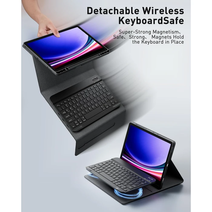 Case Keyboard for Samsung Galaxy Tab S10 FE+ Plus 13.1 inch - Mouse and Magnetically Keyboard, Slim Case with S Pen Holder, Auto Sleep/Wake (Black) by TUNKARMOR - Image 5
