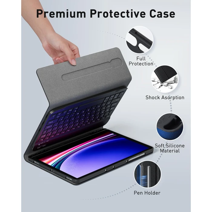 Case Keyboard for Samsung Galaxy Tab S10 FE+ Plus 13.1 inch - Mouse and Magnetically Keyboard, Slim Case with S Pen Holder, Auto Sleep/Wake (Black) by TUNKARMOR - Image 6