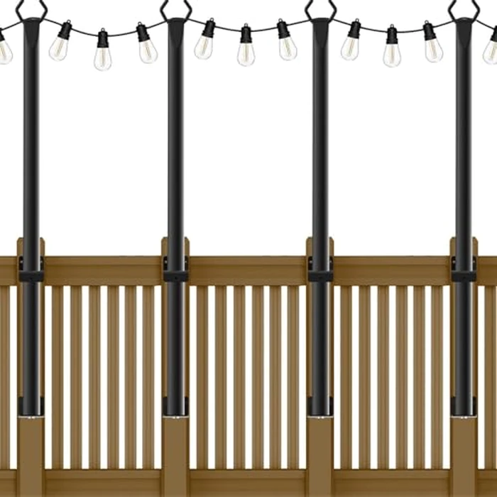 AHRLHR 5 Ft String Light Poles 4 Pack, String Light Poles for Outside with Fixing Clips,Hanging Light Poles for Deck Fence Garden Backyard Wall Bistro,Metal Poles for Outdoor String Lights by AHRLHR - Used - Very Good condition - US$33.12