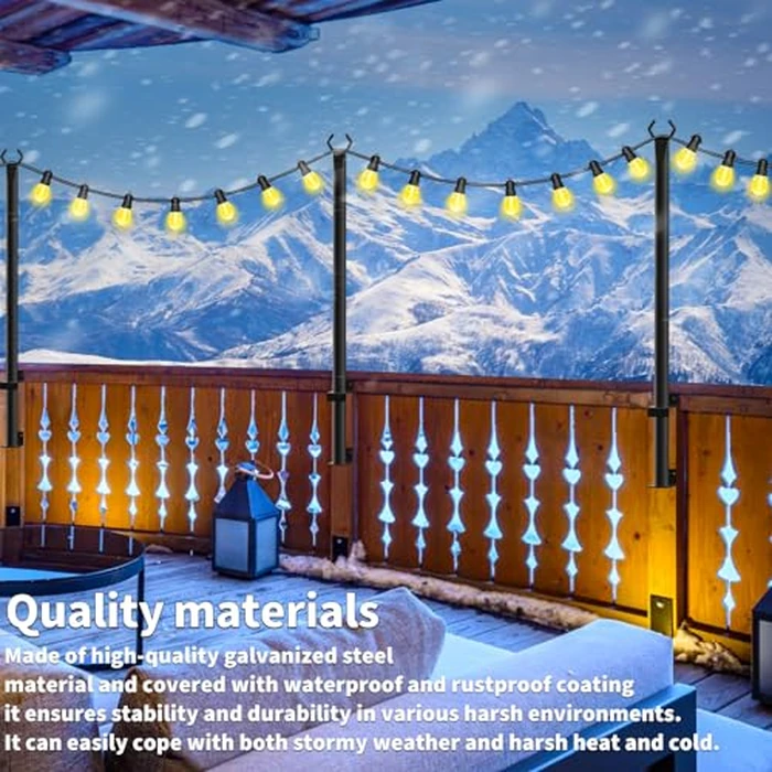 AHRLHR 5 Ft String Light Poles 4 Pack, String Light Poles for Outside with Fixing Clips,Hanging Light Poles for Deck Fence Garden Backyard Wall Bistro,Metal Poles for Outdoor String Lights by AHRLHR - Image 4