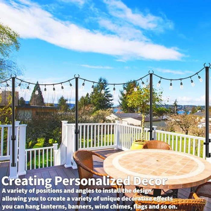 AHRLHR 5 Ft String Light Poles 4 Pack, String Light Poles for Outside with Fixing Clips,Hanging Light Poles for Deck Fence Garden Backyard Wall Bistro,Metal Poles for Outdoor String Lights by AHRLHR - Image 6