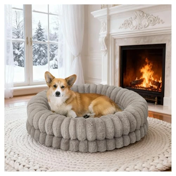 BALANCE Luxury Donut Dog Bed, 30 Inches Round Dog Bed Medium Size Dogs Washable, Orthopedic Calming Dogs Bed for Pets with Anti-Slip Bottom, Oatmeal by BALANCE - Image 1