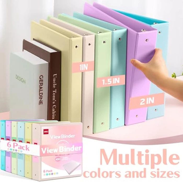 Deli 2-inch 3 Ring Binder with 2 Interior Pockets, 450 Sheets Capacity, 2 inch Binders fits 11" x 8.5" US Letter Size, Assorted 6 Pastel Colors, 6 Pack by deli - Image 7