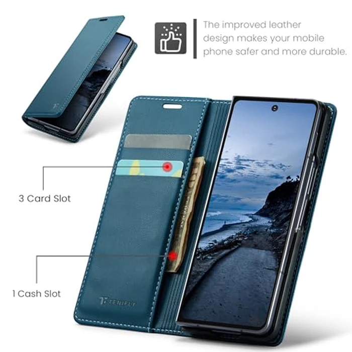 Tenifly for Samsung Galaxy Z Fold 7 Case Wallet with RFID Blocking Card Holder, PU Leather Kickstand Protective Flip Phone Cover Fit for Galaxy Fold 7 8.0", Blue by Tenifly - Image 8