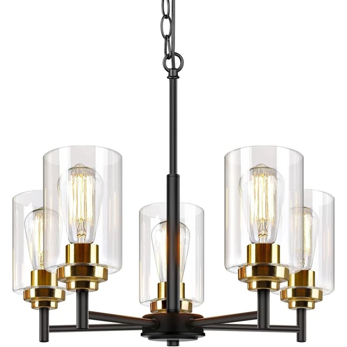 Sucolite 5-Light Chandelier with Clear Glass Shades 3358-P5 - Black/Gold by Sucolite - Refurbished - Excellent condition