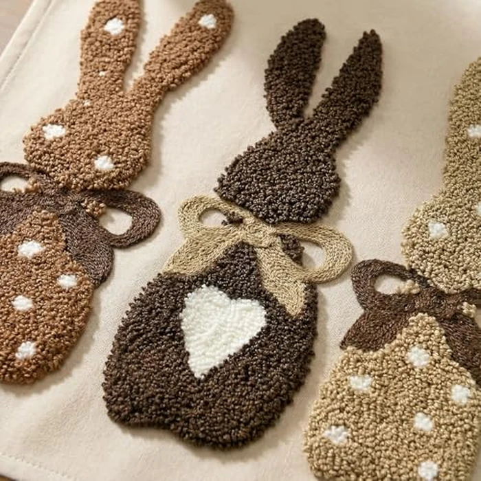 Artoid Mode Brown Soft Chain Embroidery Rabbit Bunny Happy Easter Table Runner, Seasonal Spring Kitchen Dining Table Decoration for Home Party Decor 13x72 Inch by Artoid Mode - Image 6