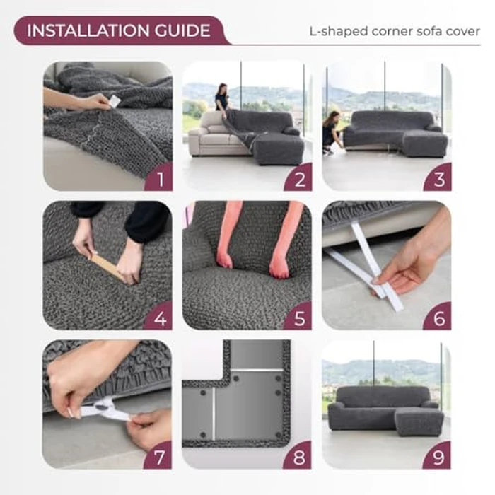 PAULATO BY GA.I.CO. Stretch Sectional Sofa Slipcover 1-Piece - Bi-Elastic L Shape Couch Cover - Furniture Protector Machine Washable - Dark Brown (Right-Facing Bumper Chaise Sectional) by PAULATO BY GA.I.CO. - Image 9