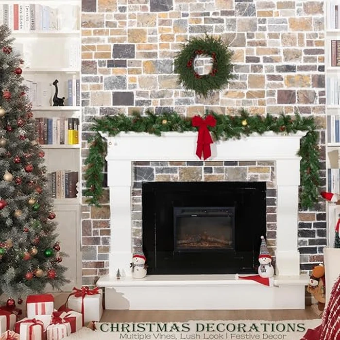 9 Feet Christmas Garland - Christmas Decorations - Carolina Pine Garland for Table,Mantle,Fireplace Indoor Outdoor-Green Garland for Christmas Decorations - Holiday Decor -Free Battery LED Lights by WHANLEY L&Q - Image 2