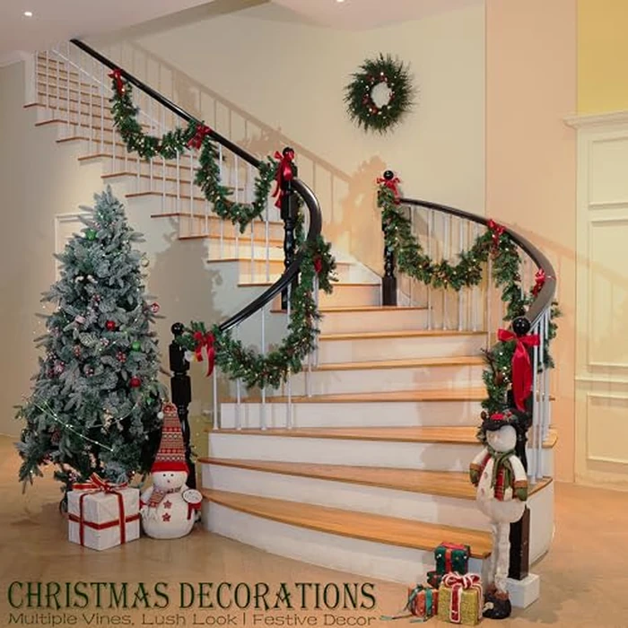 9 Feet Christmas Garland - Christmas Decorations - Carolina Pine Garland for Table,Mantle,Fireplace Indoor Outdoor-Green Garland for Christmas Decorations - Holiday Decor -Free Battery LED Lights by WHANLEY L&Q - Image 4