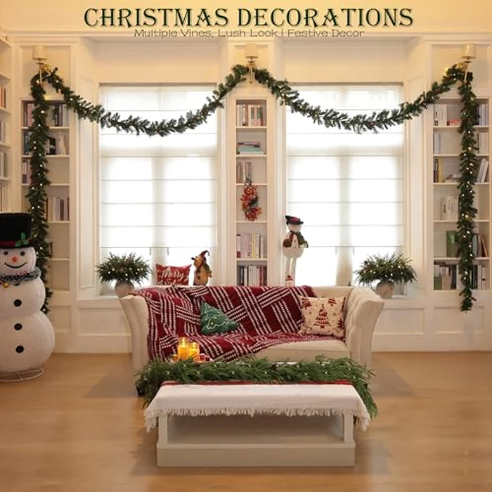 9 Feet Christmas Garland - Christmas Decorations - Carolina Pine Garland for Table,Mantle,Fireplace Indoor Outdoor-Green Garland for Christmas Decorations - Holiday Decor -Free Battery LED Lights by WHANLEY L&Q - Image 7