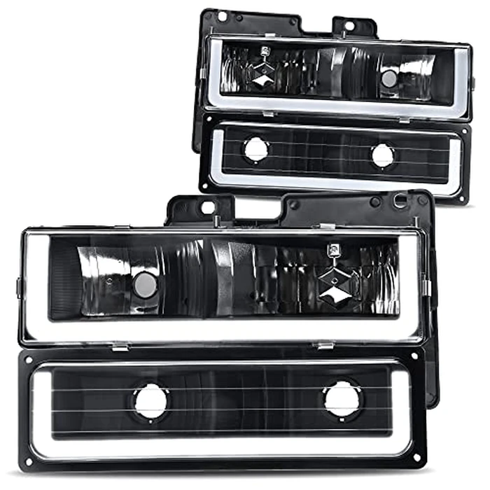 DWVO LED DRL Headlights Assembly Compatible with 1990-1999 Chevy Silverado C/K 1500 2500 3500/Suburban/Tahoe/GMC Yukon Headlamp Replacement Pair with Daytime Running Light by DWVO - Image 1
