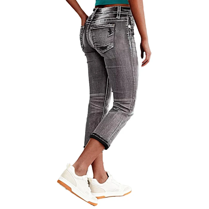 Flamingals Women's Denim Capri Jeans for Women Mid Rise Skinny Capri Pants Gray S by Flamingals - Used - Like New condition