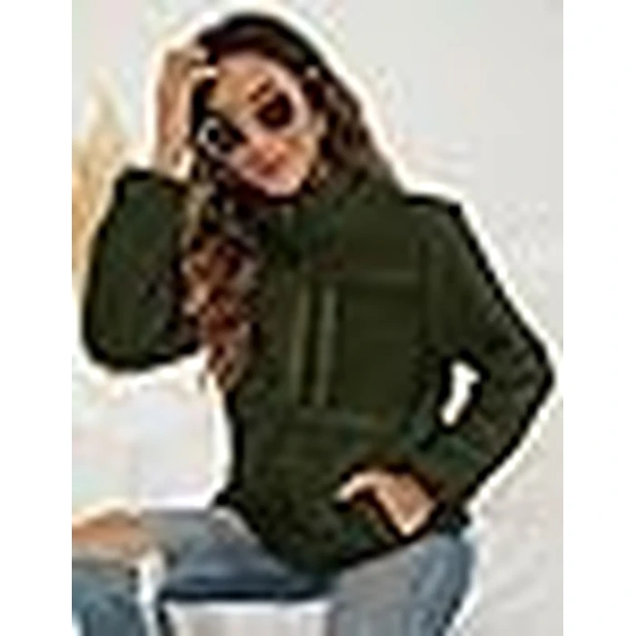 VVK Women's Fashion Faux Shearling Shaggy Full Zip Coats Warm Winter Patchwork Jackets with Pocket (Army Green, S) by VVK - Image 6