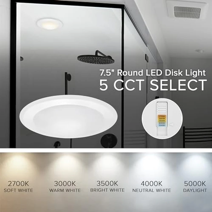 Maxxima 7.5 in. LED Flush Mount Ceiling Light Fixture, 1200 Lumens, 5 CCT 2700K/3000K/3500K/4000K/5000K, Round Disk Light, Dimmable, Recessed Can or J-Box Install by Maxxima - Image 5