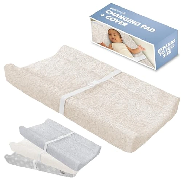 Jool Baby Serenity Soft Changing Pad + Washable Cover, Non-Slip - Fits Standard Changing Tables & Dressers (Wave Pattern, Oatmilk) by Jool Baby - Used - Like New condition - US$33.24
