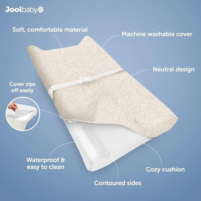 Jool Baby Serenity Soft Changing Pad + Washable Cover, Non-Slip - Fits Standard Changing Tables & Dressers (Wave Pattern, Oatmilk) by Jool Baby - Image 3