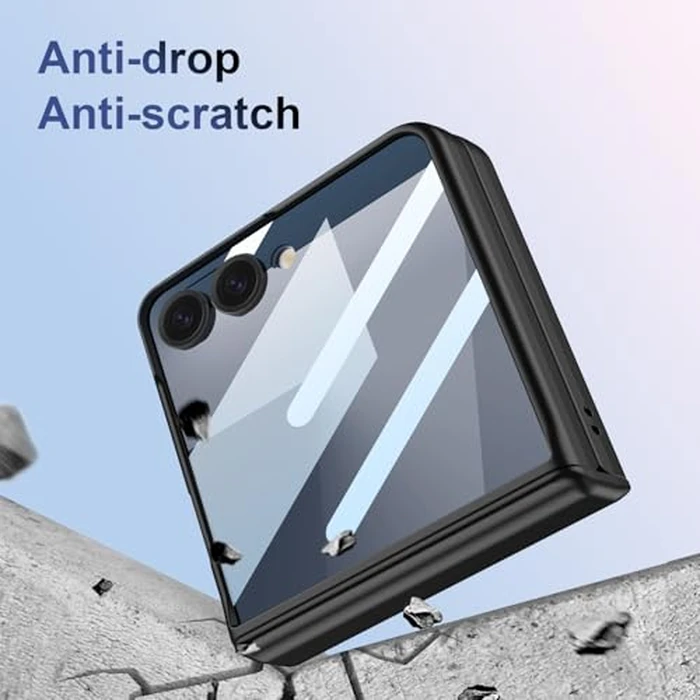 XIMAND for Samsung Galaxy Z Flip 7 Case with 360 Bracket Ring Holder Magnetic Hinge Protection & Built-in Front Screen Protector, Slim Texture Shockproof Case.(TGrey) by XIMAND - Image 9