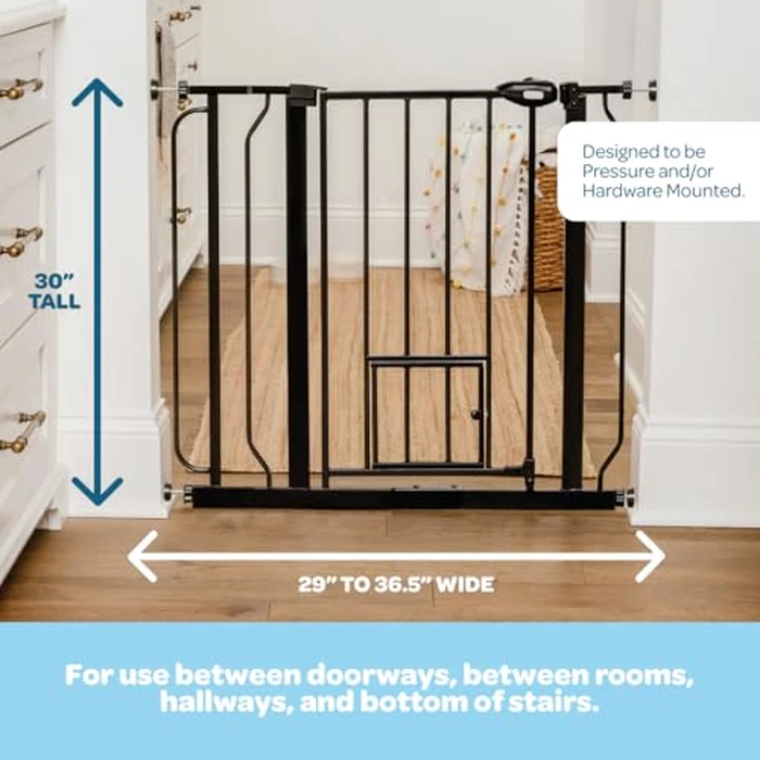 Carlson Extra Wide Walk Through Pet Gate with Small Pet Door, Includes 4-Inch Extension Kit, Pressure Mount Kit and Wall Mount Kit, Black by Carlson Pet Products - Image 2
