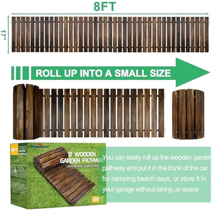 RELIANCER 8' Wooden Garden Pathway,Outdoor Roll Out Cedar Straight Walkway,Patio Path Decorative Garden Boardwalk Walkways,Weather-Resistant Roll Up Beach Wood Road Floor,Wedding Party Pathways by RELIANCER - Image 2