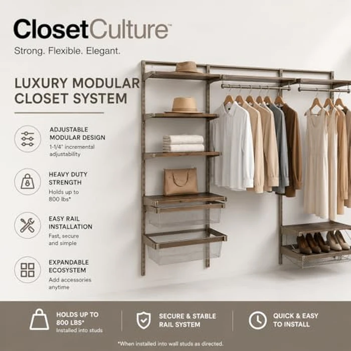 Closet Culture by Knape & Vogt 23" Basket Surround Kit, Sliding Closet Organizer Frame with Roller Slides and Brackets, Champagne Nickel Finish by Knape & Vogt - Image 2