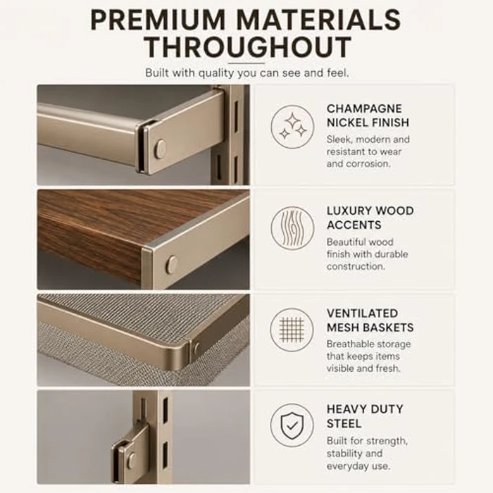 Closet Culture by Knape & Vogt 23" Basket Surround Kit, Sliding Closet Organizer Frame with Roller Slides and Brackets, Champagne Nickel Finish by Knape & Vogt - Image 6