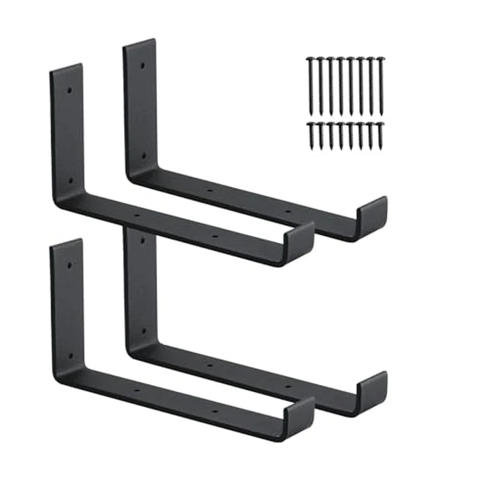 4 Pack Shelf Brackets, Heavy Duty 9 Inch J Shelf Bracket with Lip, Industrial Wall-Mounted Floating Supports for 8.8" Wide Lumber Board, Matte Black, HOME MASTER HARDWARE by HOME MASTER HARDWARE - Used - Very Good condition - US$18.58