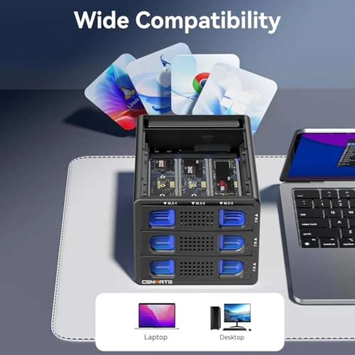 CENMATE 3*3 M / B+M Key M.2 NVMe Enclosure with Cooling Fan and USB A/C 3.2 Gen 2 (10Gbps), Hard Drive Enclosure Support 72TB(3*3*8TB 2230/2242/2260/2280/22110 SSDs) by cenmate - Image 9