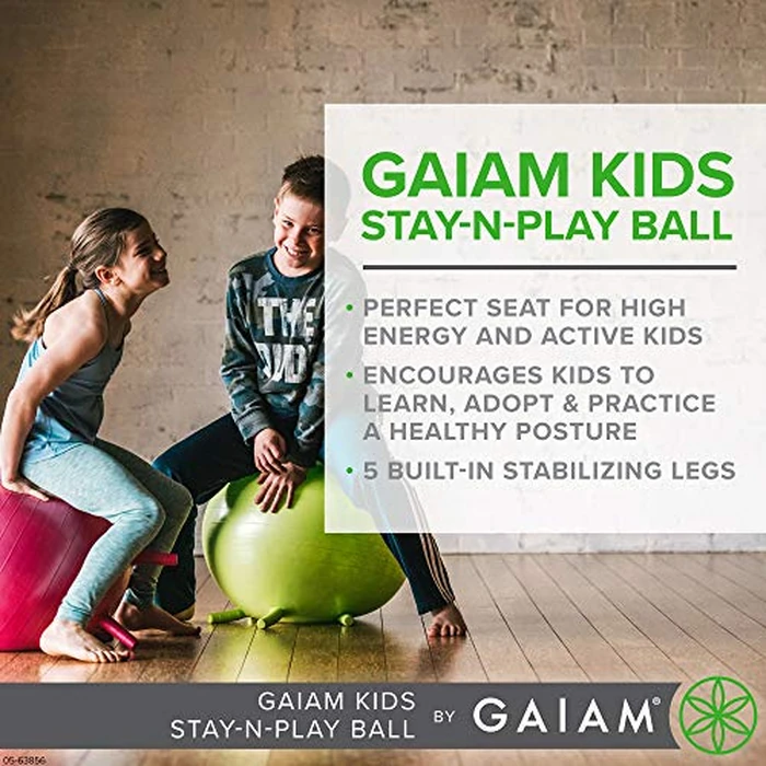 Gaiam Kids Stay-N-Play Children's Balance Ball - Flexible School Chair Active Classroom Desk Alternative Seating Built-In Stay-Put Soft Stability Legs, Includes Air Pump by Gaiam - Image 2
