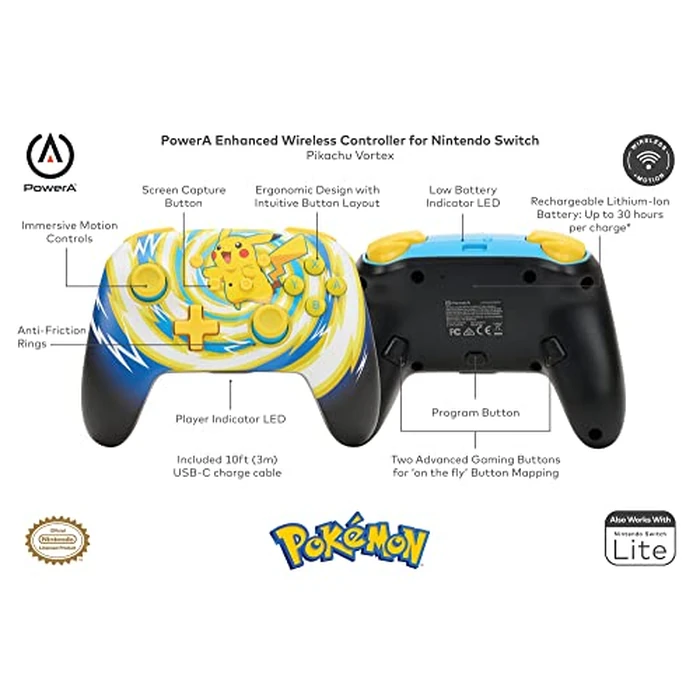 PowerA Enhanced Wireless Controller for Nintendo Switch/Switch 2 / Switch Lite/OLED Model - Pokémon: Pikachu Vortex - Gamepad, game controller, Officially Licensed by PowerA - Image 2