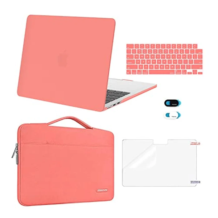 MOSISO Compatible with MacBook Air 13 inch Case M5 2026 M4 2025 M3 M2 2024-2022 A3449 A3240 A3113 A2681,Hard Shell&Sleeve Bag&Keyboard Skin&Webcam Cover&ScreenFilm for MacBook Air 13.6, Coral by MOSISO - Image 1