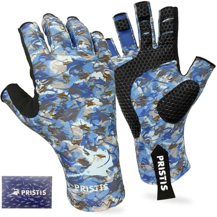 Pristis Half-Finger Fishing Gloves, UPF 50+ Breathable Quick Drying Fingerless Sun Gloves for Women Men, Fly Fishing Hunting Paddling Sailing Kayaking Hiking Canoeing Cycling (Snow CAMO, L-XL) by Pristis - Image 1