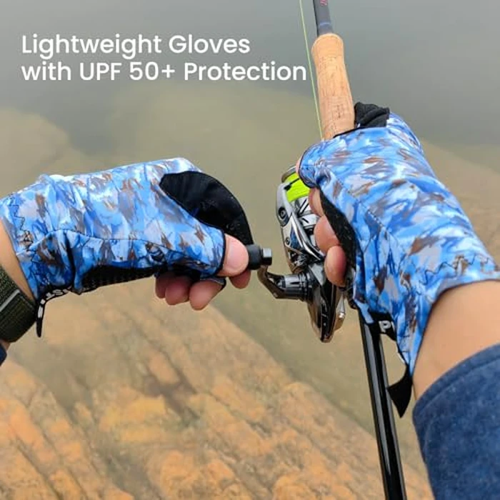 Pristis Half-Finger Fishing Gloves, UPF 50+ Breathable Quick Drying Fingerless Sun Gloves for Women Men, Fly Fishing Hunting Paddling Sailing Kayaking Hiking Canoeing Cycling (Snow CAMO, L-XL) by Pristis - Image 3