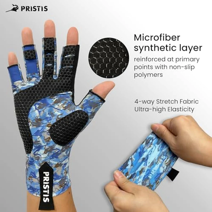 Pristis Half-Finger Fishing Gloves, UPF 50+ Breathable Quick Drying Fingerless Sun Gloves for Women Men, Fly Fishing Hunting Paddling Sailing Kayaking Hiking Canoeing Cycling (Snow CAMO, L-XL) by Pristis - Image 4