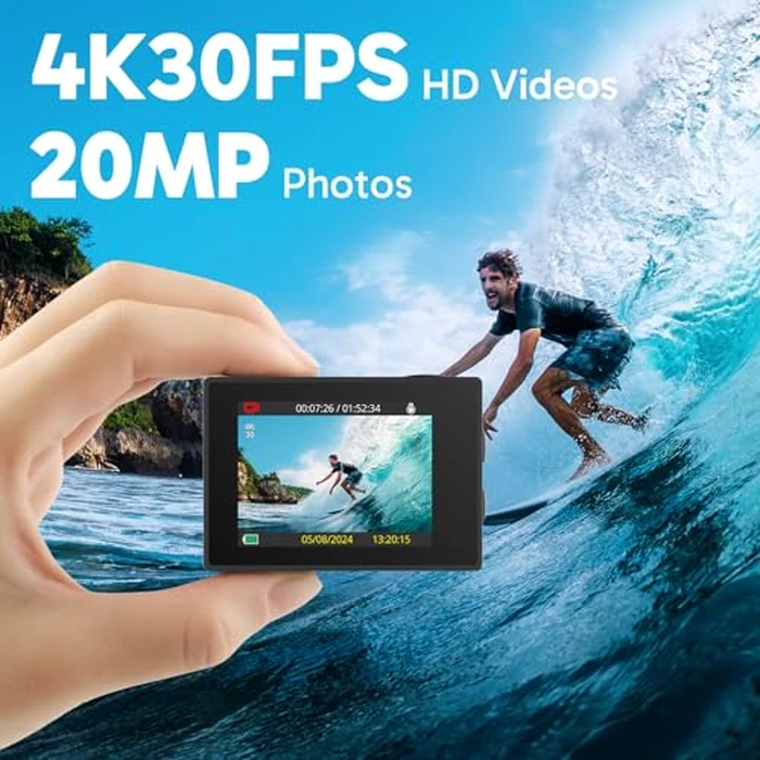 AKASO EK7000 4K30FPS 20MP WiFi Action Camera with EIS Ultra HD 131FT Waterproof Underwater Camera Remote Control 4X Zoom Support External Microphone Black by AKASO - Image 2
