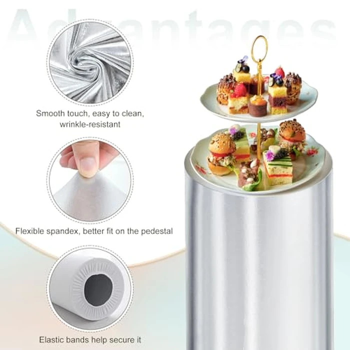 uxcell Set of 5 Silver Tone Cylinder Spandex Stand Covers, Plinth Stand Cover for Party Wedding Birthday Decoration, Only Contains Cylinder Covers (Foil Fabric) by uxcell - Image 3