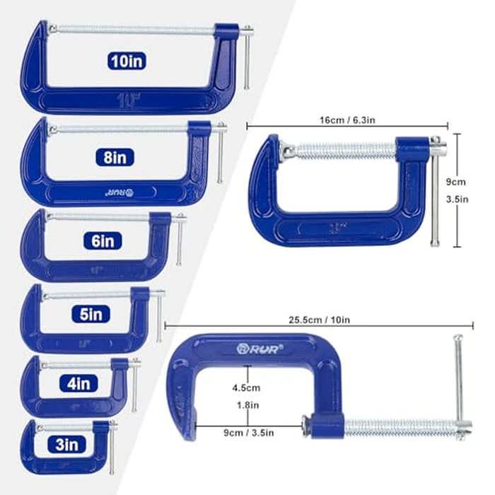 Biugaaufai 6 Pack 3 Inch Blue C-Clamp - Heavy Duty Iron C Clamps, C-Clamp for Woodworking, Brake Calipers, Maintain, Building, DIY Project by Biugaaufai - Image 2
