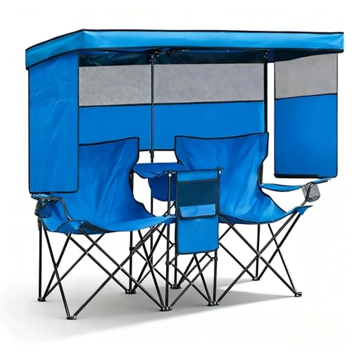 WTVIDAS Double Beach Chair with Canopy Shade Oversized Camping Chairs with Cooler Bag Folding Loveseat for Outside Lawn Camping by WTVIDAS - Image 1