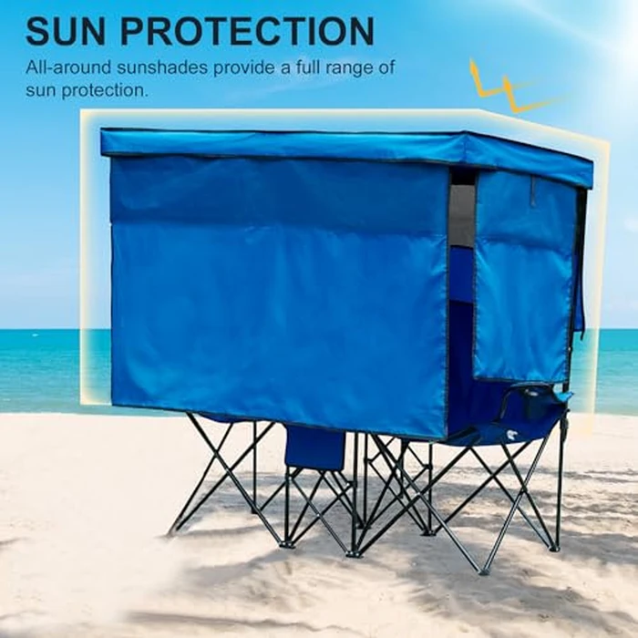 WTVIDAS Double Beach Chair with Canopy Shade Oversized Camping Chairs with Cooler Bag Folding Loveseat for Outside Lawn Camping by WTVIDAS - Image 3