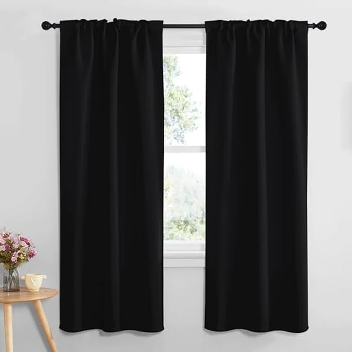 NICETOWN Black Blackout Curtains 2 Panels 72 Inches Long for Kitchen/Bedroom Window - Room Darkening Light Reducing Halloween Long Window Drape for Living Room and Bathroom Covers, W34 x L72, 2 Pieces by NICETOWN - Image 2