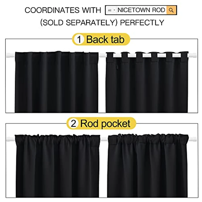 NICETOWN Black Blackout Curtains 2 Panels 72 Inches Long for Kitchen/Bedroom Window - Room Darkening Light Reducing Halloween Long Window Drape for Living Room and Bathroom Covers, W34 x L72, 2 Pieces by NICETOWN - Image 3