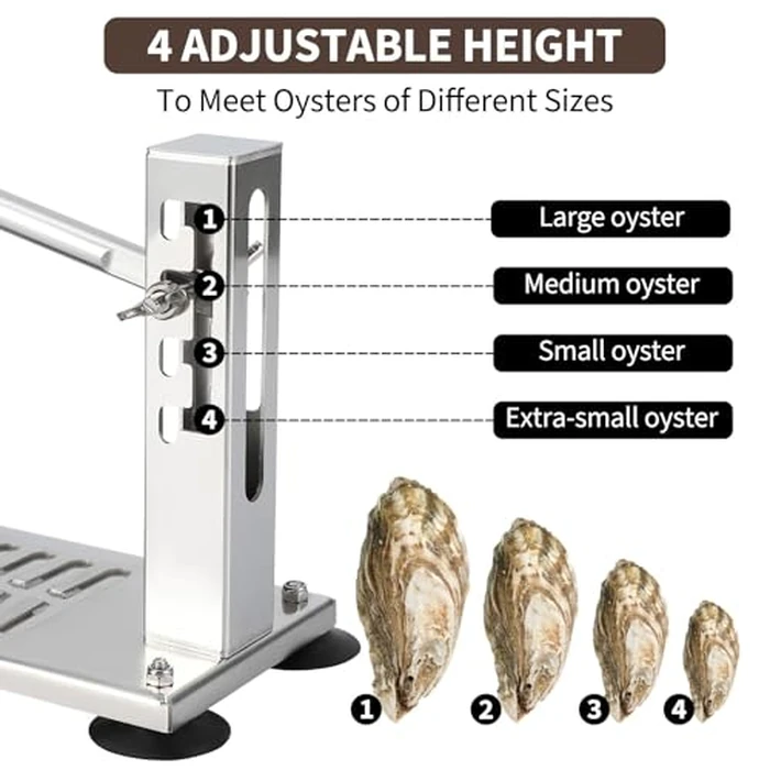 Stainless Steel Oyster Shucker Tool Oyster Opener Machine, Adjustable 4-Level Height, Oyster Clam Opener Tool Set Including Knife, Glove & g-Clip, Shucking Tool Kit for Hotel Buffet and Home by EliteEdge - Image 2