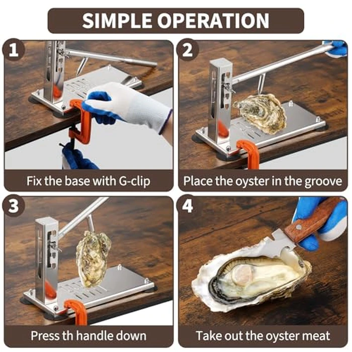 Stainless Steel Oyster Shucker Tool Oyster Opener Machine, Adjustable 4-Level Height, Oyster Clam Opener Tool Set Including Knife, Glove & g-Clip, Shucking Tool Kit for Hotel Buffet and Home by EliteEdge - Image 3