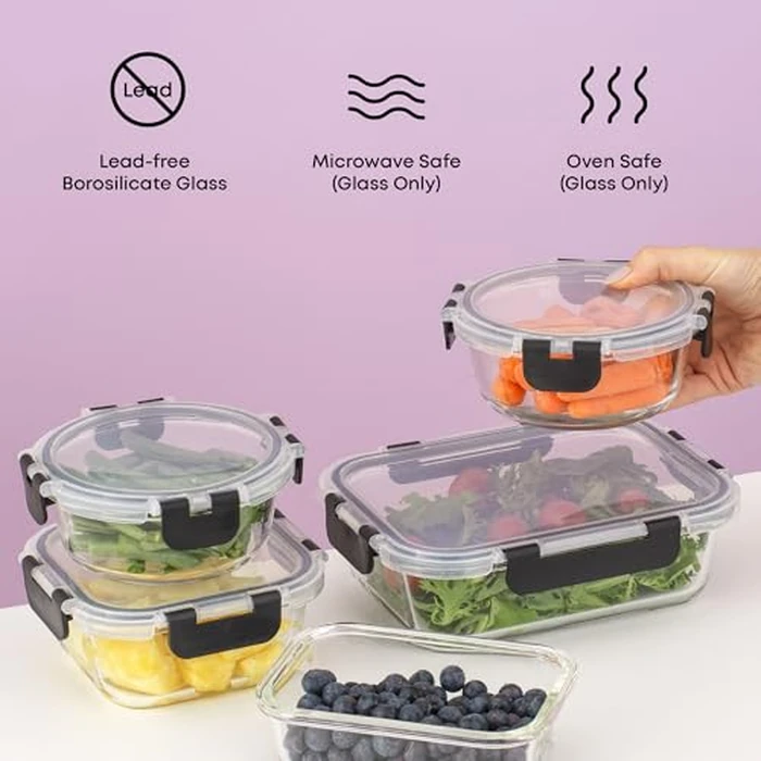 JoyJolt 24pc Borosilicate Glass Storage Containers with Lids | 12 Airtight/Freezer Safe Food Storage Containers for Pantry and Kitchen | Meal Prep Container for Lunch | Glass Tupperware Set by JoyJolt - Image 6